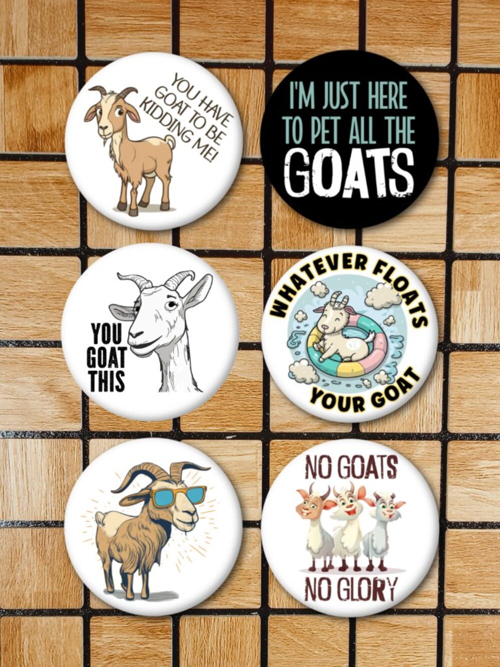 Funny Goat Fridge Magnets - Set Of 6 Metal Magnets - Home Kitchen Office School